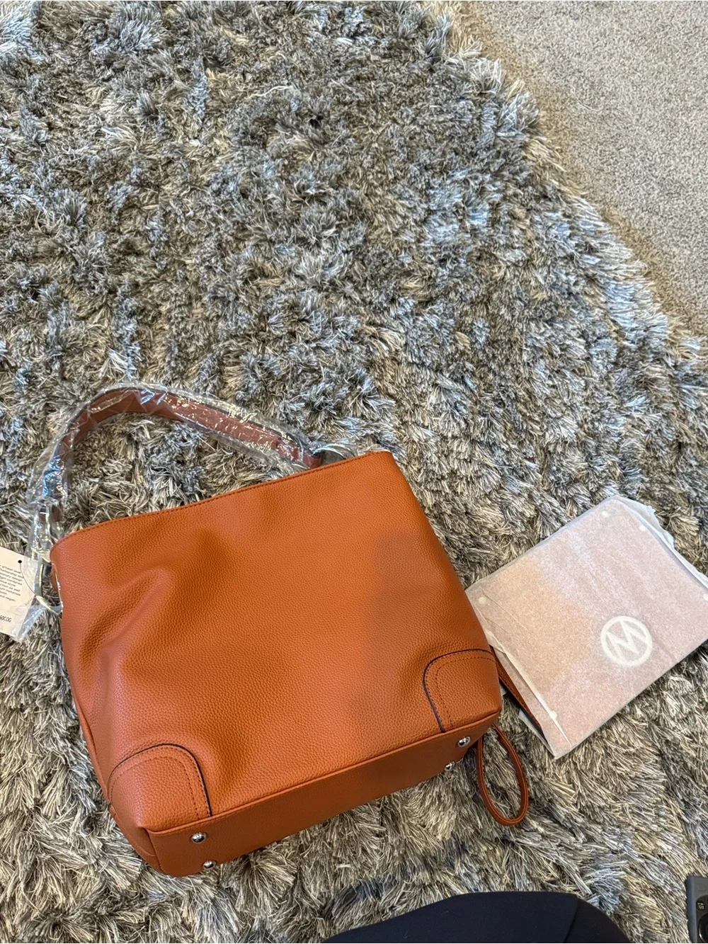 Cognac Hobo Shoulder Bag with Matching Pouch